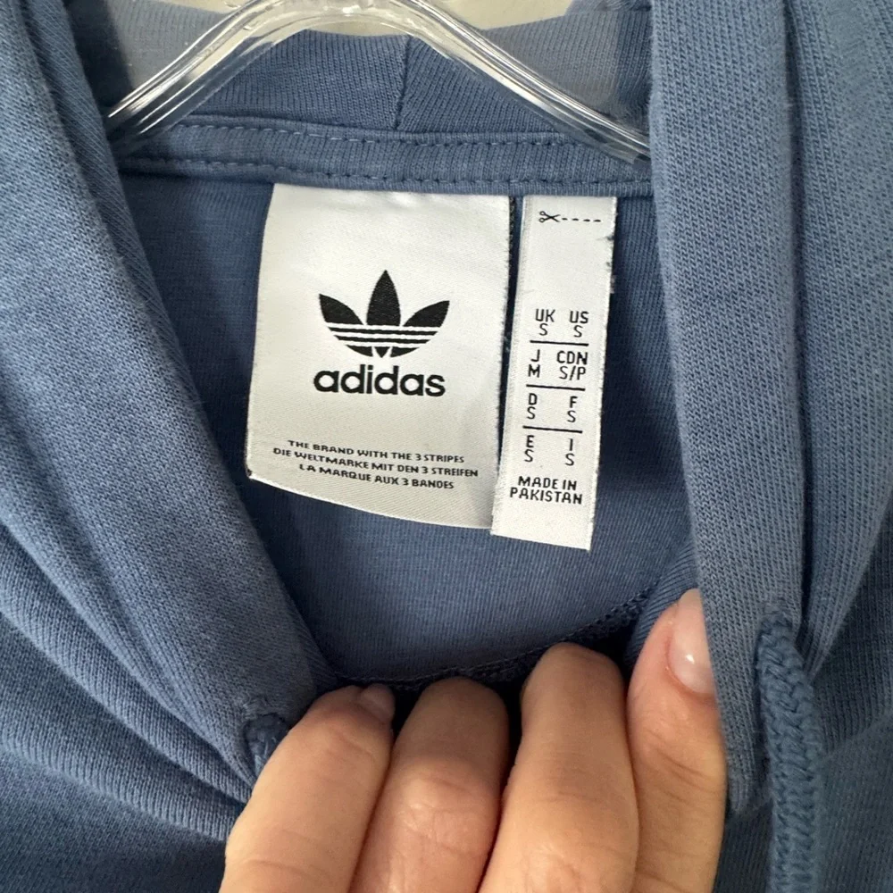 Vintage Adidas Center Trefoil Logo Hoodie Mens Small Blue Y2K Sweatshirt Soft